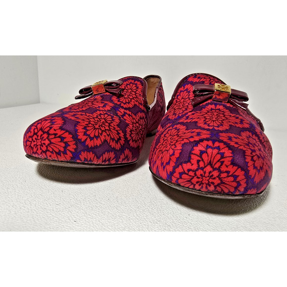 Tory Burch Floral Print Chandra Flats Shoes Patent Piping Padded Insole Sz 9.5 M - Picture 4 of 13